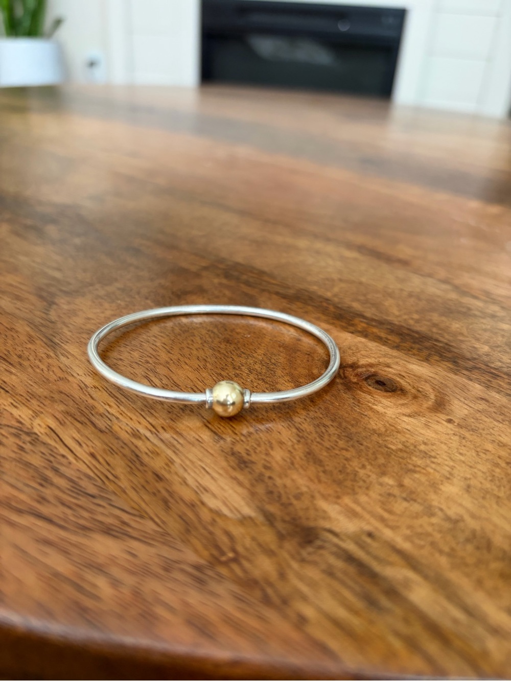 Cape Cod Sterling Silver Bangle with 14k Gold Accent Bead - Women's Bracelet